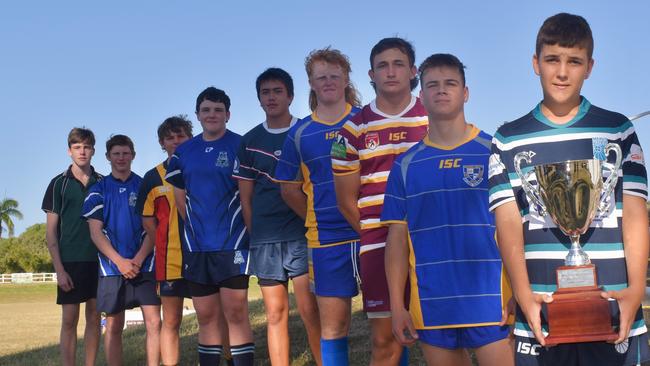 Austin Ryan (from left), Timmy McEvoy, Lachlan Dempsey, Luke McCulloch, Isaiah Wilson, Rory Woodall, Ryan Pietzner, Cruiz Bates and Treyce Ciantar at the Rugby Union Schools Cup, October 13, 2021. Picture: Matthew Forrest