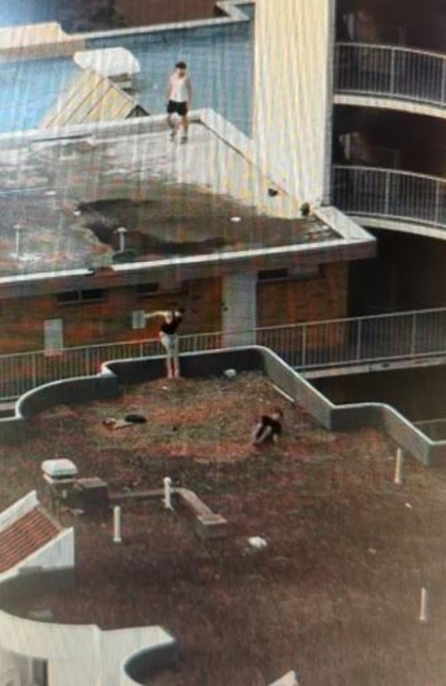 Police are investigating after video emerged on Tuesday, April 29, 2025, appearing to depict a trio of young men leaping between The Sands Apartments and St Tropez Apartments at Surfers Paradise. Picture: Supplied