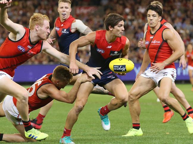 AFL. Round 3. 05/04/2019. Melbourne vs Essendon at the MCG. Melbourne's Jay Lockhart . Pic: Michael Klein.