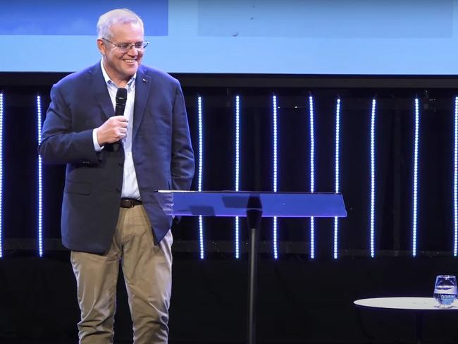 Ex-prime minister Scott Morrison, pictured addressing Horizon Church. Picture: Horizon Church