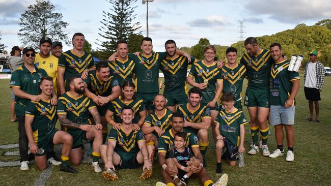 The Cudgen Hornets celebrating after Bilambil Jets 17-16 in the 2023 NRRRL preliminary final. Photo: supplied