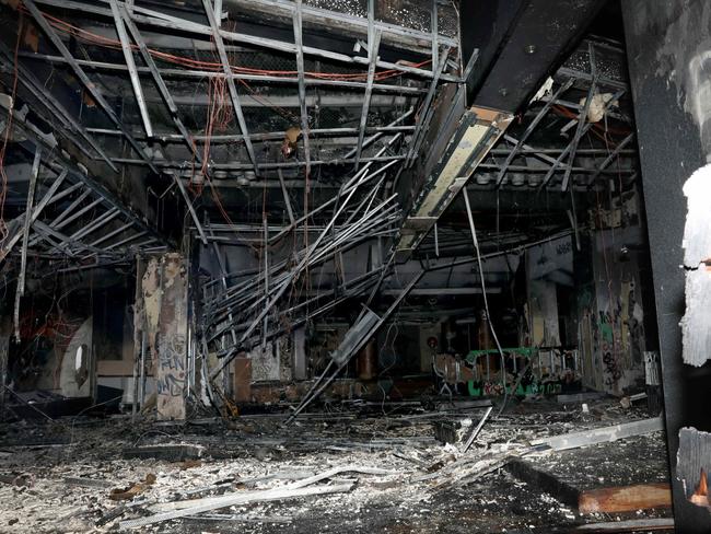 WEEKEND TELEGRAPH, MAY 7, 2022: Fire damage to the building on the site of the old Balmain Leagues Club on Victoria Road in Rozelle. Picture: Damian Shaw