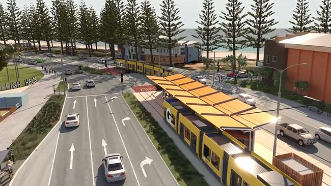 Gold Coast Light Rail Stage 3A artist impressions and stations between Broadbeach and Burleigh Heads