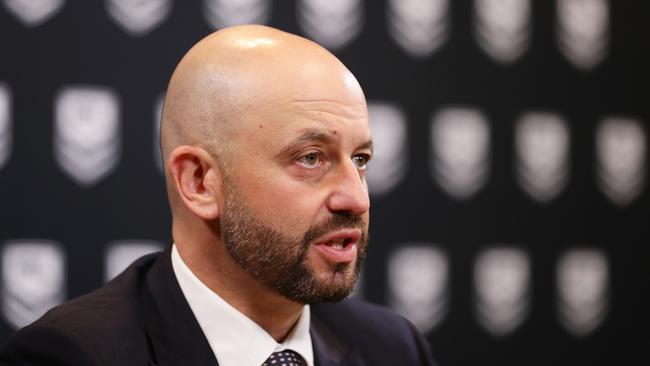 SYDNEY, AUSTRALIA - MARCH 24: NRL CEO Todd Greenberg speaks to the media during an NRL press conference at NRL headquarters on March 24, 2020 in Sydney, Australia. (Photo by Matt King/Getty Images)