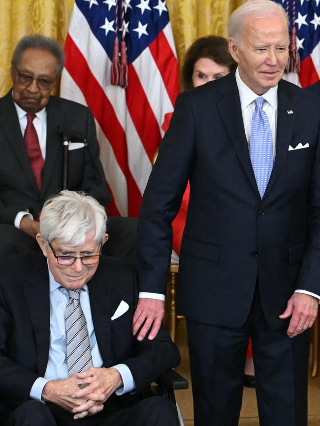 US President Joe Biden presents the Presidential Medal of Freedom to Donahue in May this year. Picture: AFP