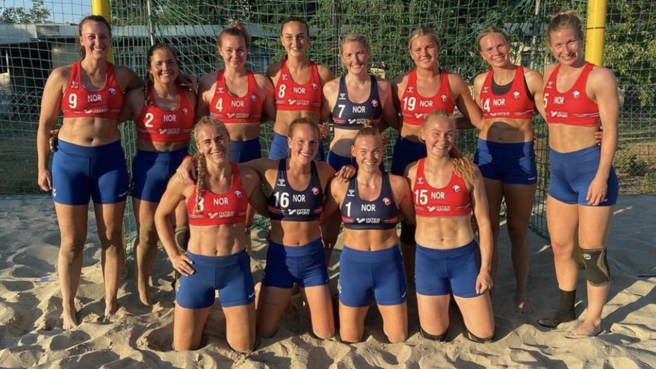 The Norwegian women’s beach handball Team was fined for wearing these shorts rather than bikini bottoms. Picture: Instagram