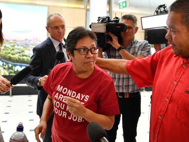 Maria Exposto was greeted by media when she touched down at Sydney airport after spending five years behind bars in Malaysia. Picture: AAP