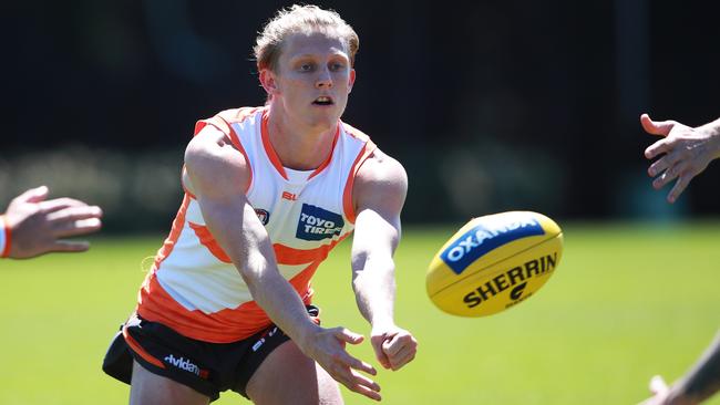 Lachie Whitfield training with the Giants last year. Picture. Phil Hillyard