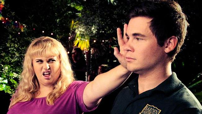 Rebel Wilson and Adam DeVine on the set of Pitch Perfect.
