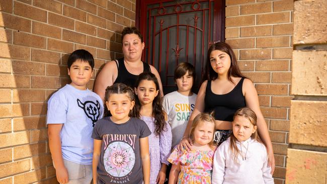 Mum-of-seven Brooke Thomas and her seven children are facing homelessness after being kicked out of their home. Women with children are among increasing numbers seeking help, Mr Burns says. Picture: Morgan Sette