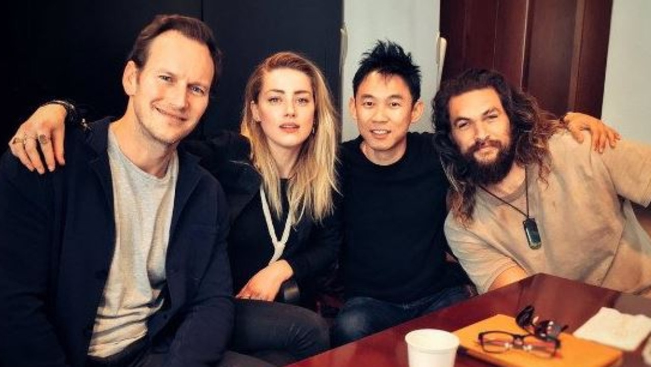 A pictured shared online by Aquaman director James Wan shows him with cast members (from left) Patrick Wilson, Amber Heard, (Wan) and Jason Momoa.