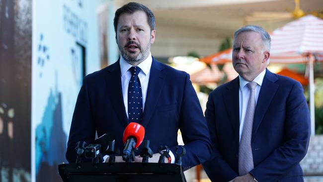 Ed Husic, left, and Anthony Albanese. Picture: NCA Newswire/Gaye Gerard