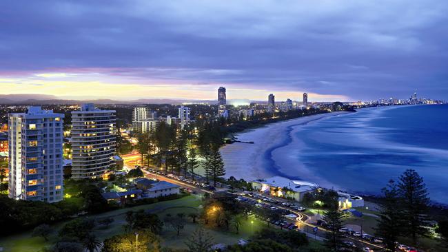 An aerial photo of the Gold Coast at night.