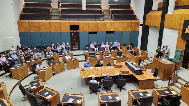 Former Speaker and MLA of the first Assembly Mr Roger Steele addresses the chamber. Picture: Darcy Fitzgerald