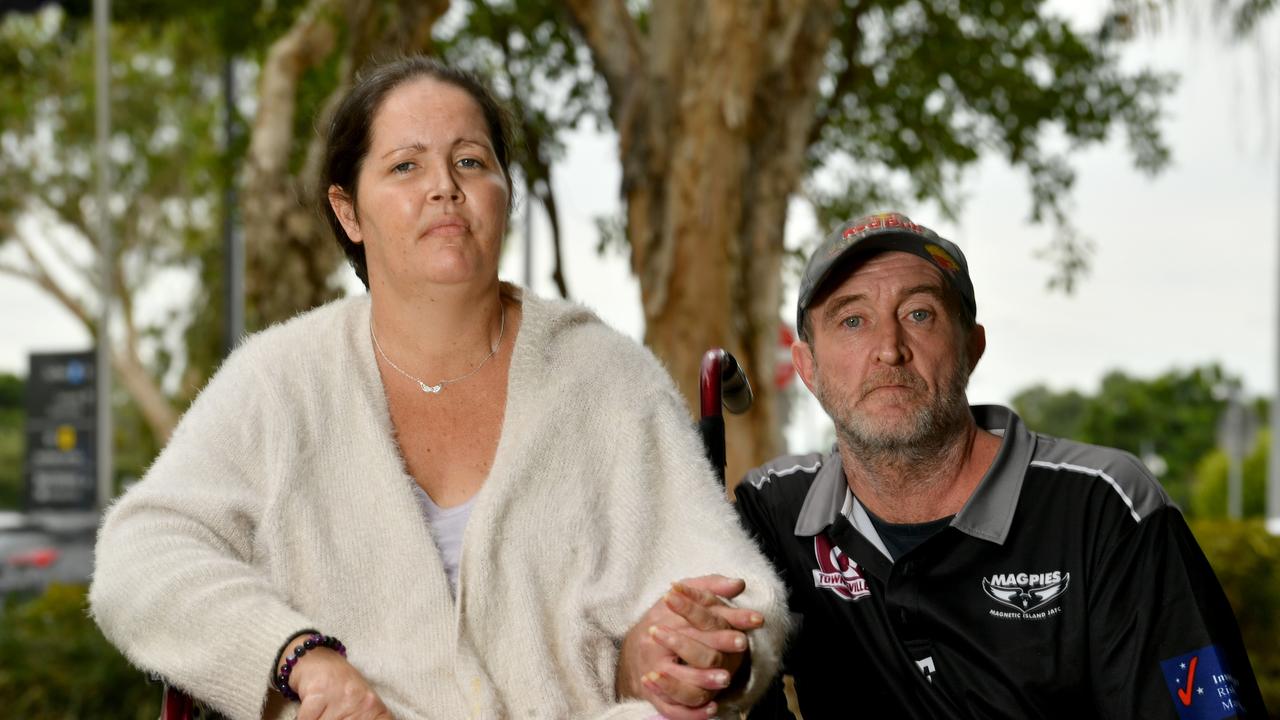 Rebecca Baker and partner Damien Walker at the Townsville University Hospital. Picture: Evan Morgan