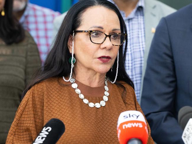 ADELAIDE/ KAURNA YARTA, AUSTRALIA - NewsWire Photos MARCH 17, 2023: Federal Minister for Indigenous Australians Linda Burney standing with the National Referendum Engagement Group, speaks to media regarding the Voice to Parliament discussions in Adelaide. Picture: NCA NewsWire / Morgan Sette