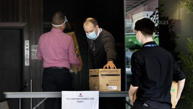 Staff at the Rydges receive a delivery of PPE in August. Picture: David Geraghty