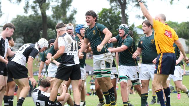 Jackson Connor celebrates a try for Villanova.