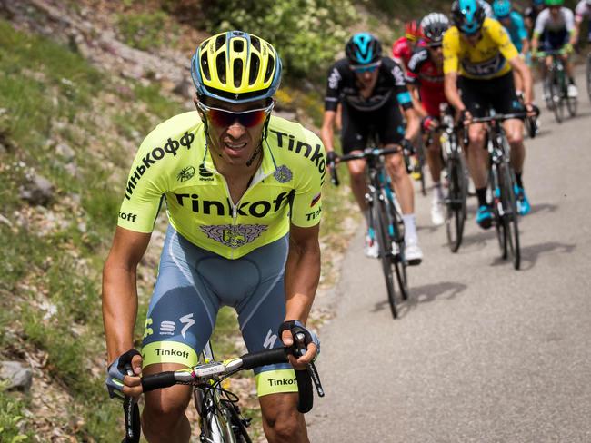 Alberto Contador leading the pack.