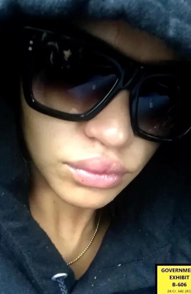 The singer said she took a selfie of her swollen “fat lip” while leaving the hotel in an Uber. Picture: Department of Justice