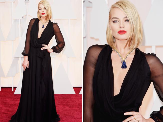 Margot Robbie in YSL at the Oscars 2015 red carpet.