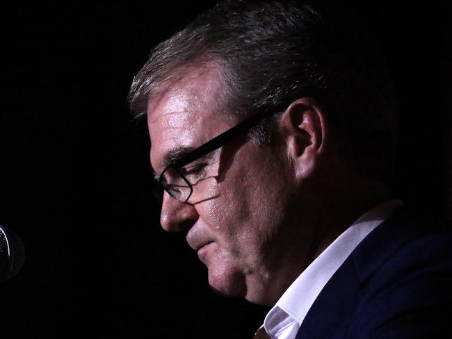 SUNDAY TELEGRAPH - NSW STATE ELECTION - Pictured is NSW Labor Leader Michael Daley giving his speech at the NSW Labor Party Election Night function at Coogee Bay Hotel after he lost the NSW State Election to Gladys Berejiklian. Picture: Tim Hunter.