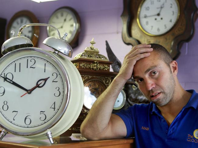 Clock Doc Mark Jason is not a fan of daylight saving as he lives in Queensland but works in Tweed Heads. Pics Tim Marsden