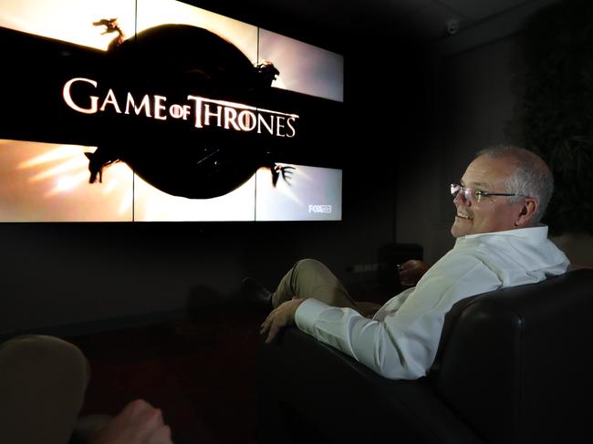 NEWS2019ELECTION 15/4/2019. DAY5/Job4The Prime Minister Scott Morrison watches the new season of Game of Thrones in Melbourne.Picture Gary Ramage