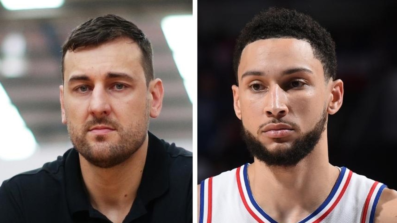 Andrew Bogut and Ben Simmons. Picture: Getty Images.