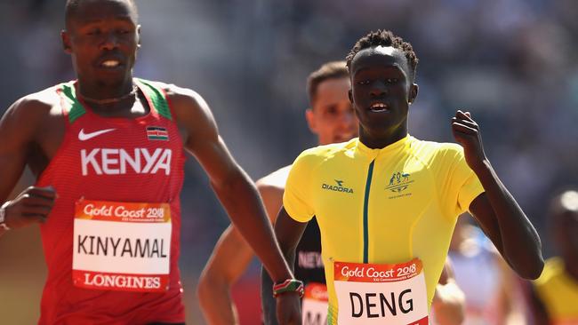 Joseph Deng (right) earns his place in the men’s 800m final with a 1:45.72 heat run today. Photo: Getty Images