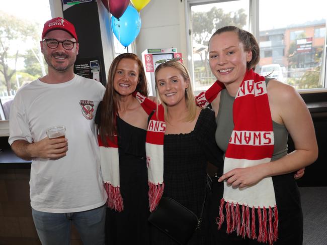 AFL grand final celebrations around Geelong . The Torquay Hotel Torquay left: Cameron Clark , Maddy Favilla , Brooke Chapman and Tess Ryan Picture: Mark Wilson