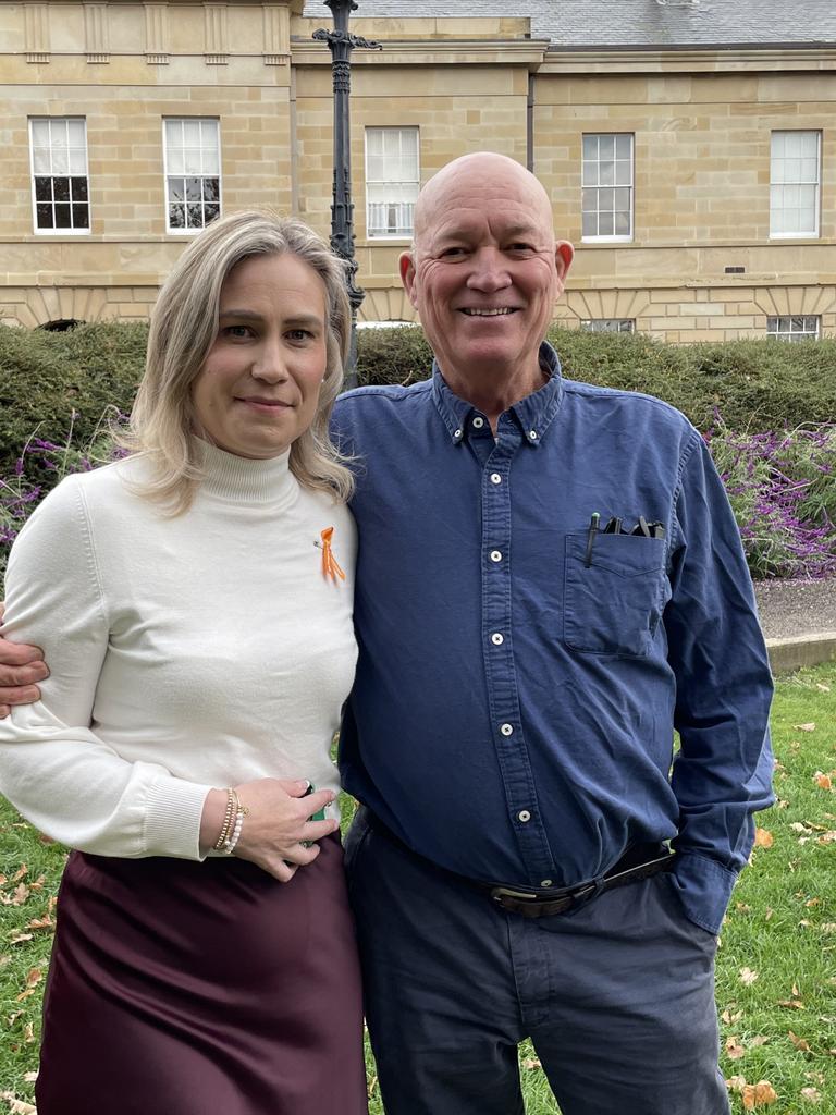 Independent Clark MP Kristie Johnston and dialysis patient Andre Richardson of the Kidney Advisory Group, who have raised concerns about the dilapidated state of the renal unit at St John's Park in New Town