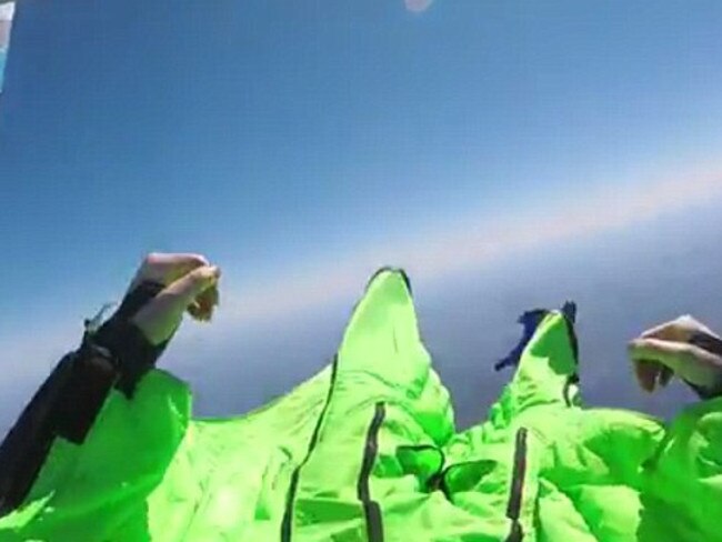 Sebastian Leal is seen horizontal just a second after jumping from the aeroplane. Picture: Sebastian Leal