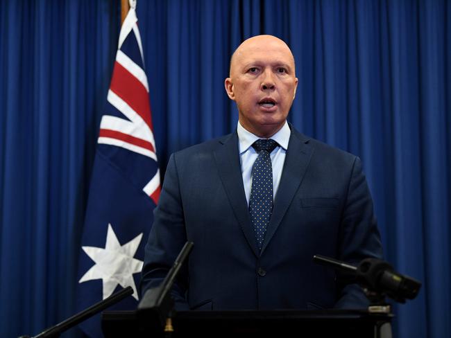 BRISBANE, AUSTRALIA - NewsWire Photos - SEPTEMBER 24, 2020.Home Affairs Minister Peter Dutton speaks during a press conference at the Commonwealth offices in Brisbane. Picture: NCA NewsWire / Dan Peled