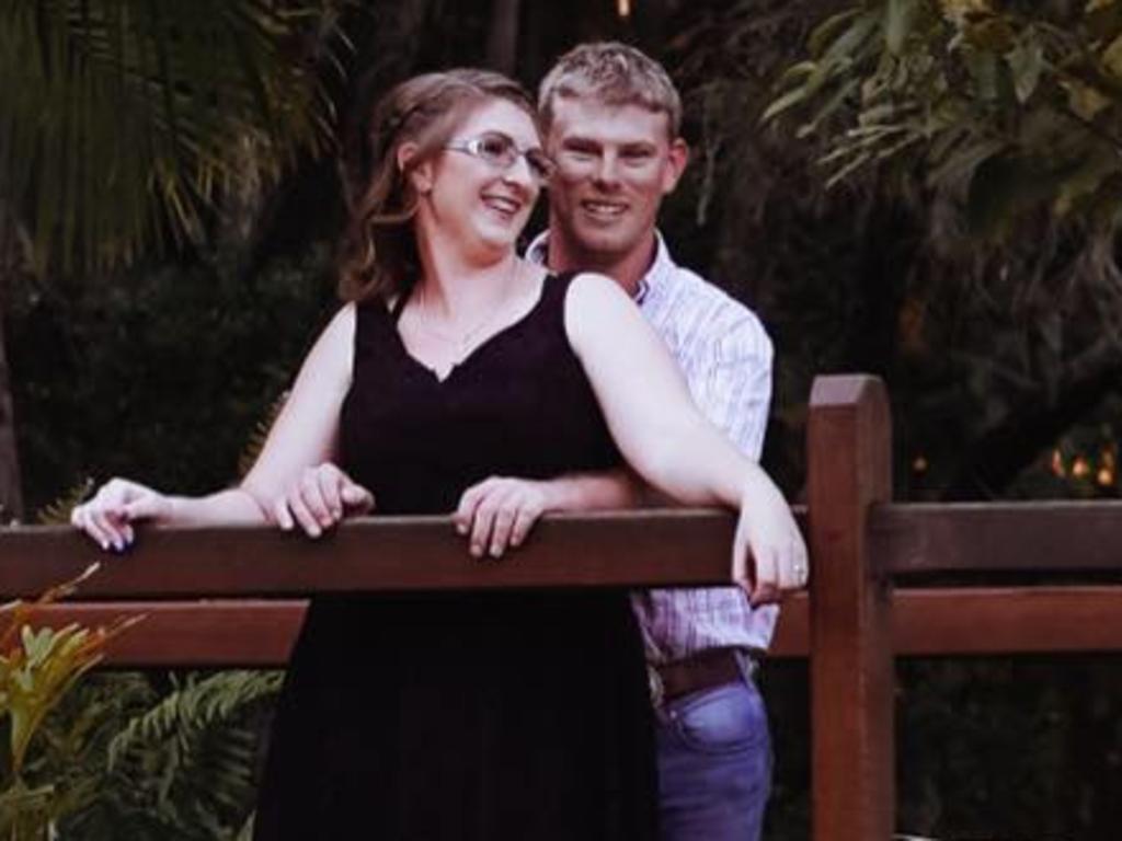 Dylan Wadley, 23, and his fiance Mel Martin, 33, are both in a stable condition in the Princess Alexandra Hospital after Mr Wadley is believed to have made multiple attempts to free his family from the submerged car. Picture Facebook MJ N DYLAN