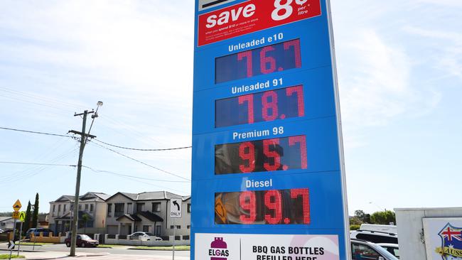 Powerfuel in Lurnea in Sydney’s southwest had some of the cheapest fuel on Wednesday, with unleaded going for 76 cents a litre. Picture: Richard Dobson