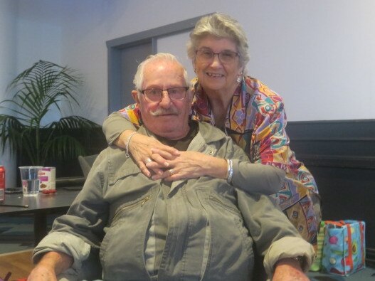 Brian and Dianne Matthews at the Port Panthers evacuation centre. Picture: Daniel Mills