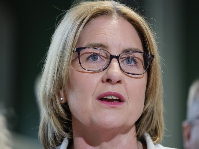 Premier Jacinta Allan holds a press conference at the new Parkville train station. Thursday, April 10. 2025. Picture: David Crosling