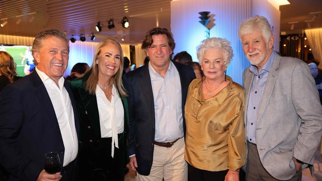 Brett Frizelle, Rebecca Frizelle, Des Hasler, Joanne Kelly and Darryl Kelly at the Gold Coast Titans NRLW 2025 Season Launch at Isoletto The Star Gold Coast. Picture, Portia Large.