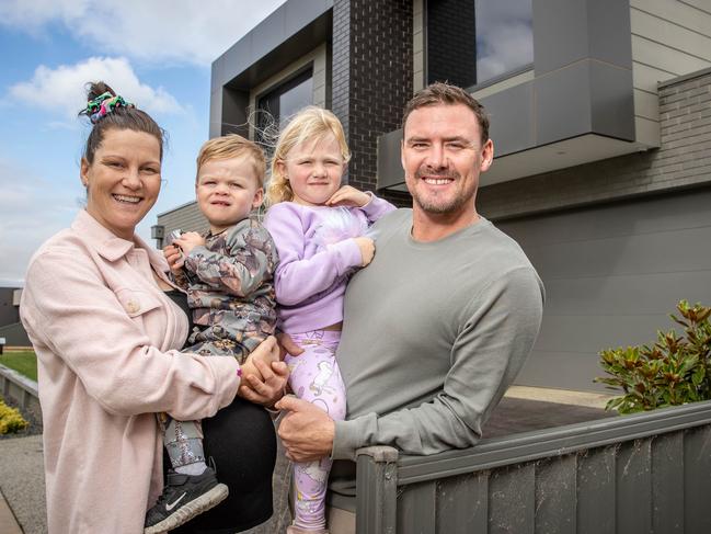 Scott and Hana Baker are selling their house in Ballarat, the federal electorate where house prices have increased the most since the last federal election. Scott and Hana with their kids Seth (2) and Honara (5). Picture: Jake Nowakowski