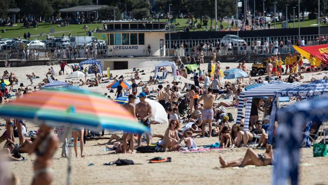 Crowds at Bondi Beach as Sydney enjoy beautiful weather.