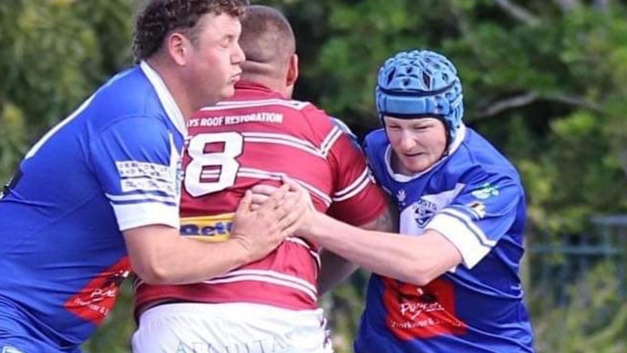 Grafton Ghosts reserve grade rugby league player Billy McGhee (blue headgear) in action. Picture: Amy Hodge