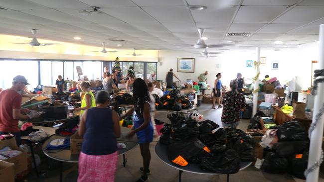 Cairns Community Flood Appeal 2023 has amassed a huge number of donations at the Cairns Cruising Yacht Squadron base in Portsmith. Picture: Peter Carruthers