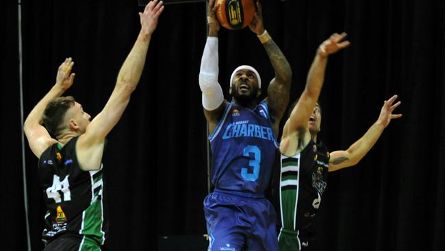 Hobart’s Tre Nichols drives against Mount Gambier, which will be joining Basketball SA’s Premier League this year. Picture: FIONA HARDING