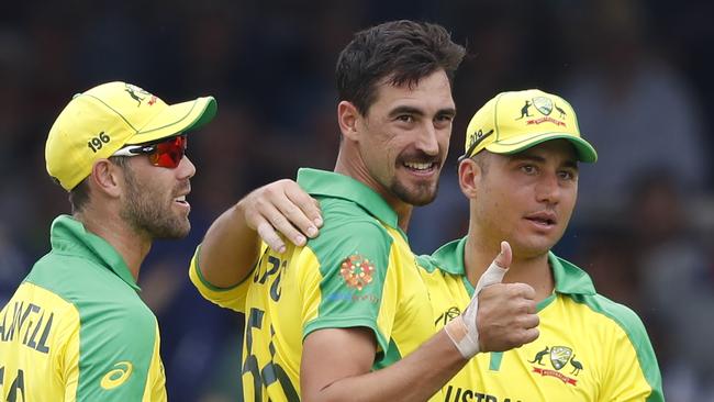 Mitchell Starc destroyed England’s top order, possibly with the help of an England fan who gave the Aussie a mouthful at breakfast. Picture: AP