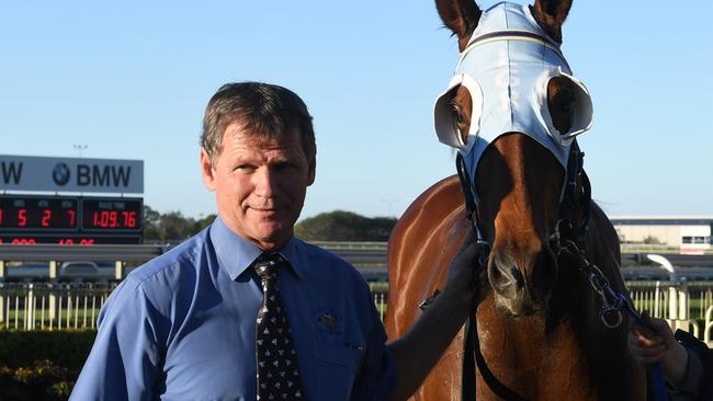 Less Ross is wary of a wide barrier with River Racer on Saturday. Picture: Natasha Wood