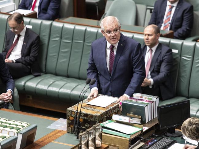 Prime Minister Scott Morrison in the House of Representatives at Parliament House in Canberra. Picture: Gary Ramage