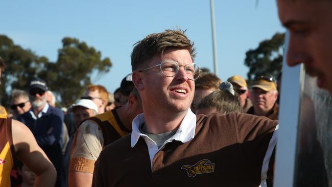 Drysdale coach Ben Carmichael at three quarter time against Barwon Heads. Picture: Alan Barber