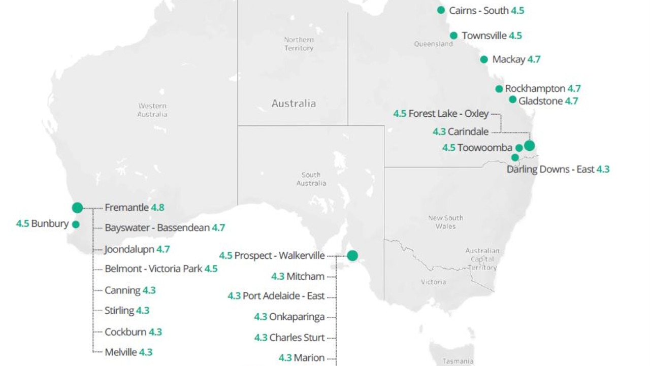 These are the 25 areas set to grow the most in 2025 due to massive under supply according to InvestorKit - which includes Tea Tree Gully in Adelaide. Image: InvestorKit.