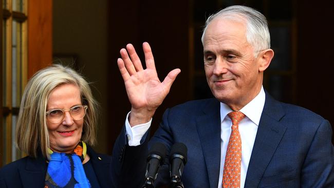 Former Prime Minister Malcolm Turnbull and wife Lucy leave after his farewell press conference at Parliament House in Canberra, Friday, August 24, 2018. (AAP Image/Mick Tsikas) NO ARCHIVING